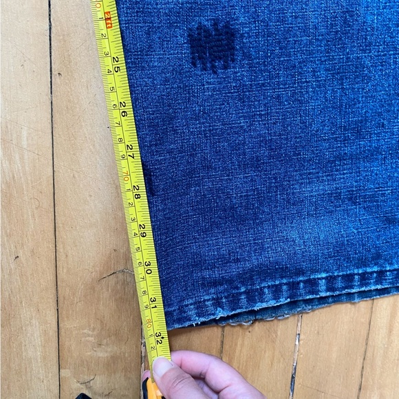 Vintage Akademiks Men's Blue Jeans Patchwork Embroidered Jeans size 36 Y2K - Picture 9 of 9